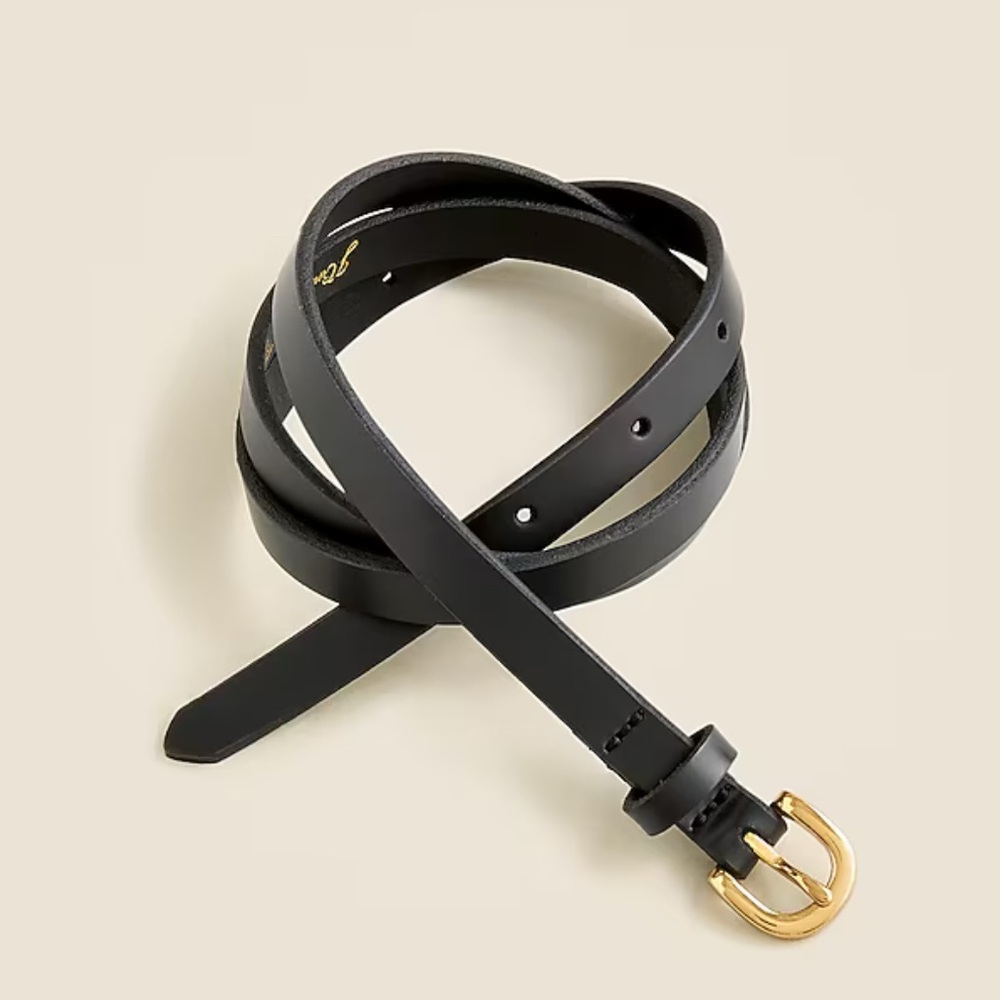 J. Crew Skinny Italian Leather Belt Black Gold Buckle Size M Medium EUC Sold Out
